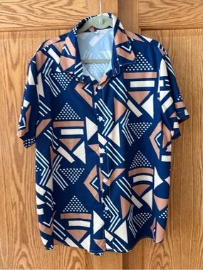 Hooey Navy, Tan & White Geometric Short-Sleeve Button-Down